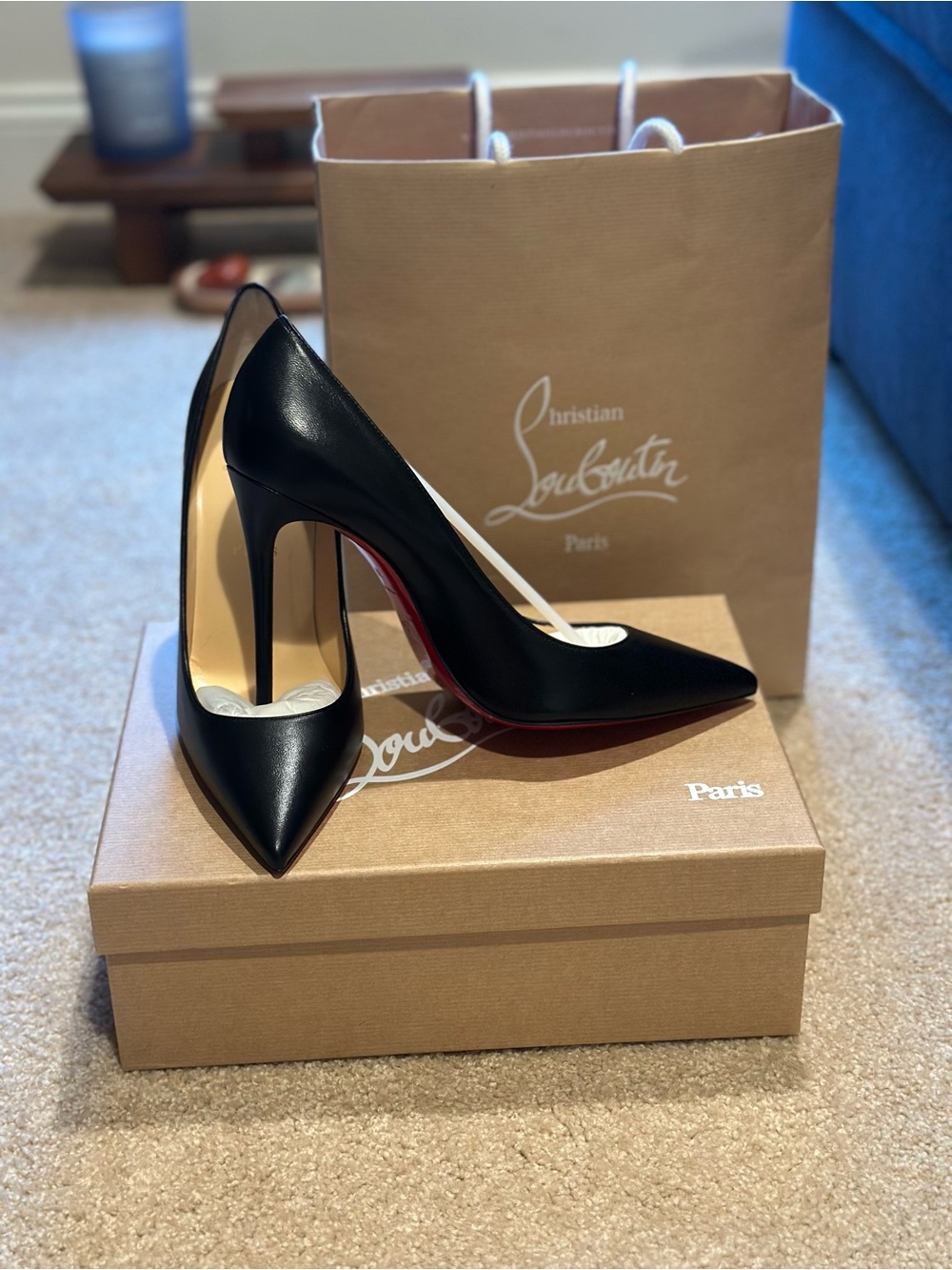 Christian Louboutin Black Leather Pointed Stiletto Pumps with Red Sole